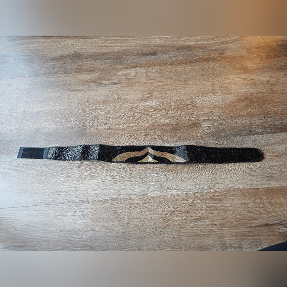 Vintage La Regale hand beaded cummerbund wide waist belt black and gold chevron - Picture 2 of 7